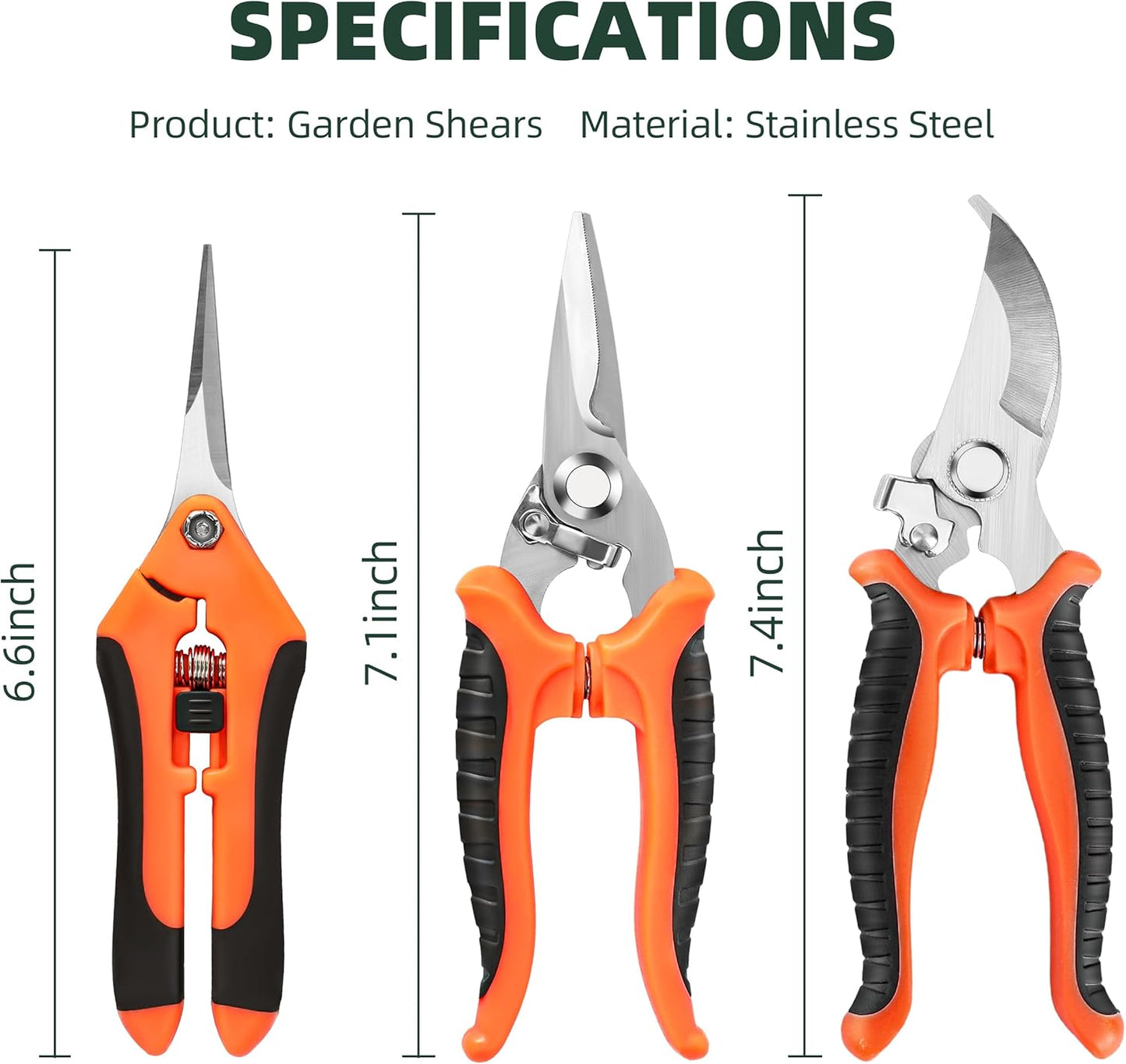 EWPJDK 3 Pack Garden Pruning Shears, Stainless Steel Shears, Gardening Shears, Scissors, Garden Clippers, Pruning Snips, Pruning Shears for Gardening Tools