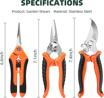EWPJDK 3 Pack Garden Pruning Shears, Stainless Steel Shears, Gardening Shears, Scissors, Garden Clippers, Pruning Snips, Pruning Shears for Gardening Tools