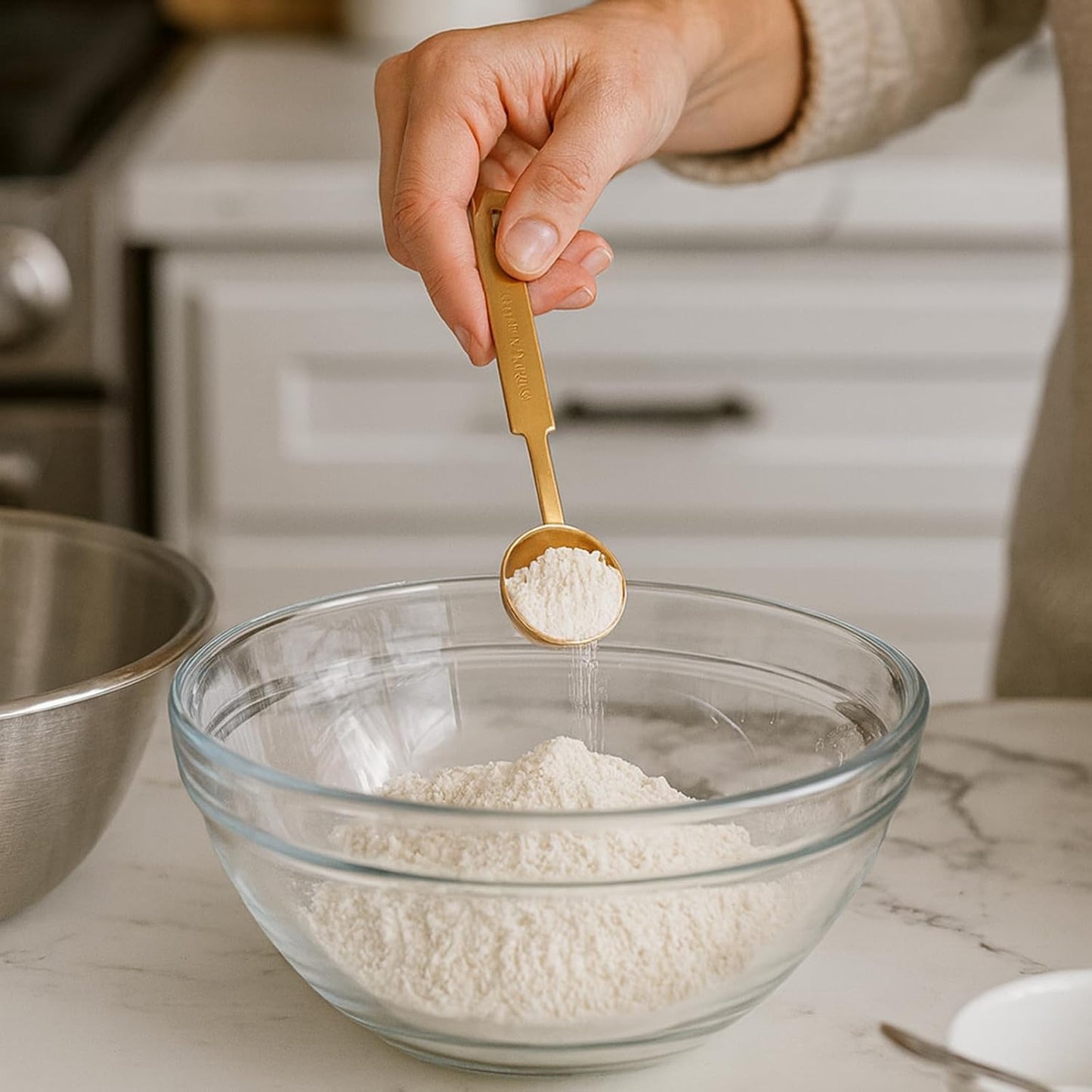 Gold Measuring Cups and Spoons Set, 8 Piece Stainless Steel Measuring Cup and Spoon Set for Baking and Cooking, Stackable Gold Kitchen Measuring Utensils for Dry and Liquid Ingredients