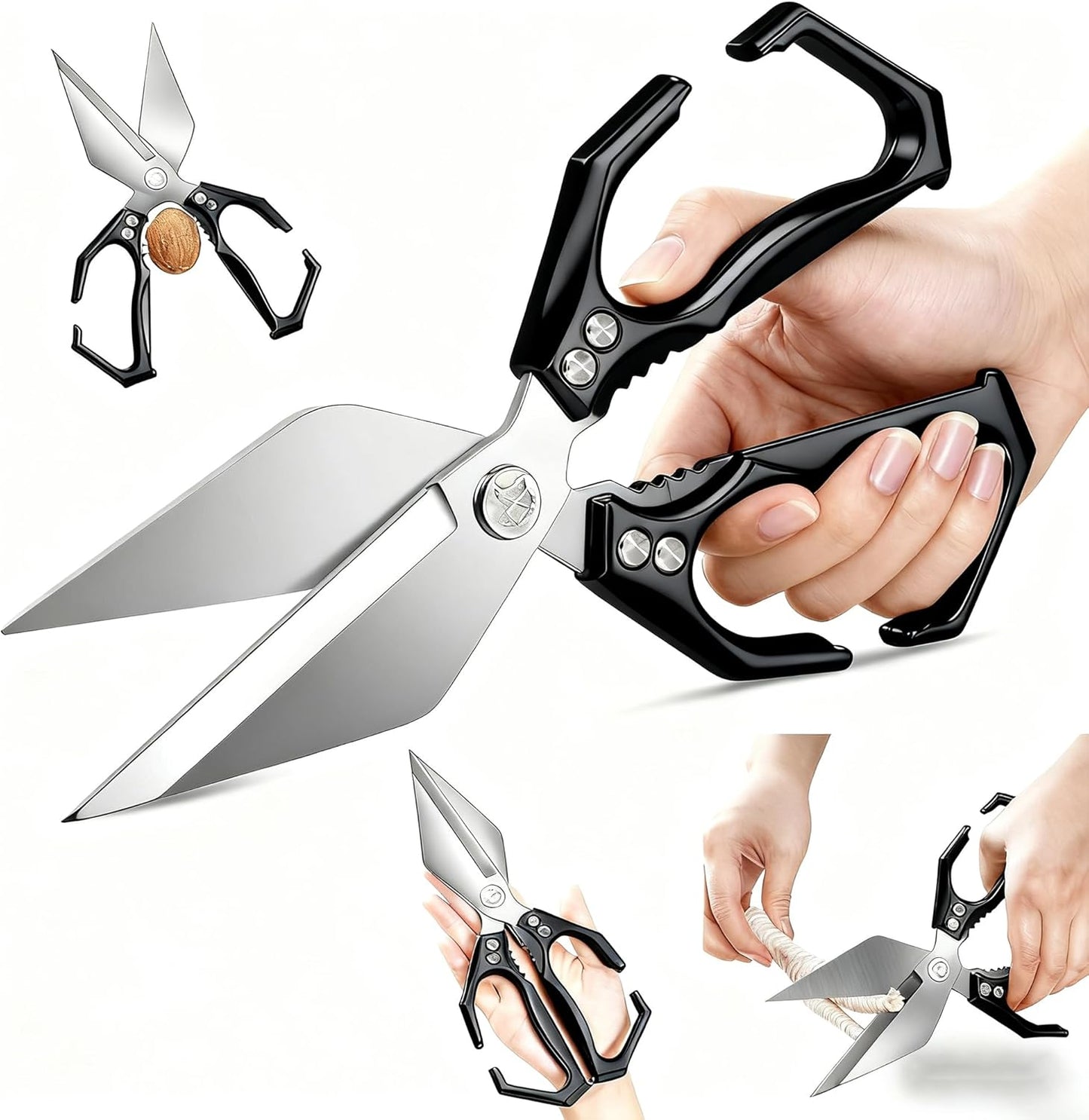 Multifunctional Heavy-Duty Kitchen Shears,Ultra Sharp Stainless Steel Poultry Shears,Multipurpose Food Scissors for Chicken, Meat,Fish, Vegetables,Bone Cutting(Silver)