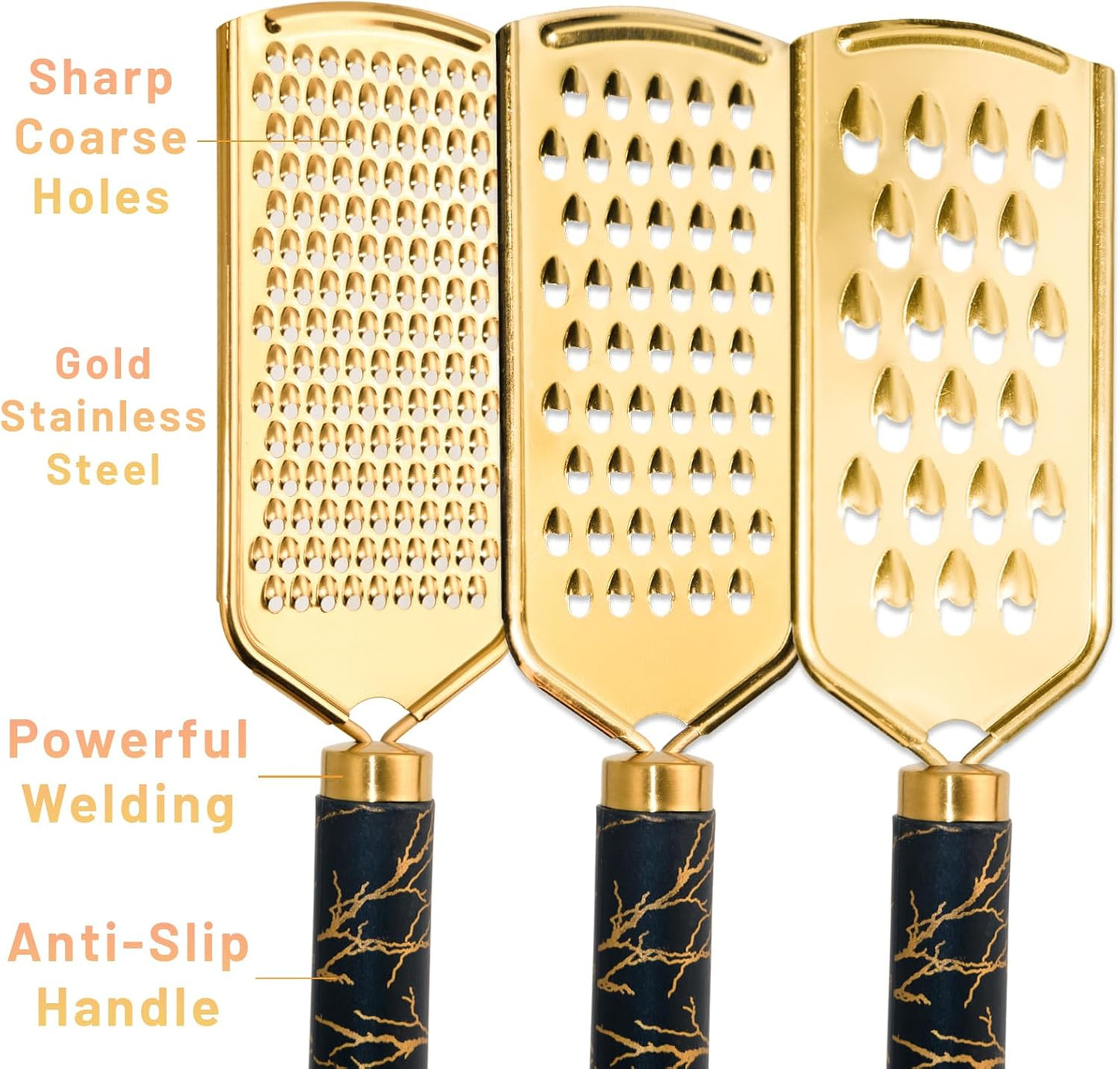 Professional Cheese Grater, Gold Stainless Steel Cheese Grater Handheld, Grater Hand Crank, Practical Kitchen Gadgets, Graters for Cheese, Chocolate, Spices (Medium Coarse)