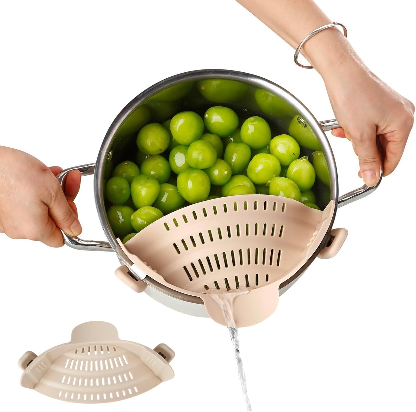Silicone Pot Strainer, Emptycolor Adjustable Clip On Strainer for Pots Pans, Heat Resistant Pot Drainer, Kitchen Pasta Colander for Vegetables and Noodles (Grey)