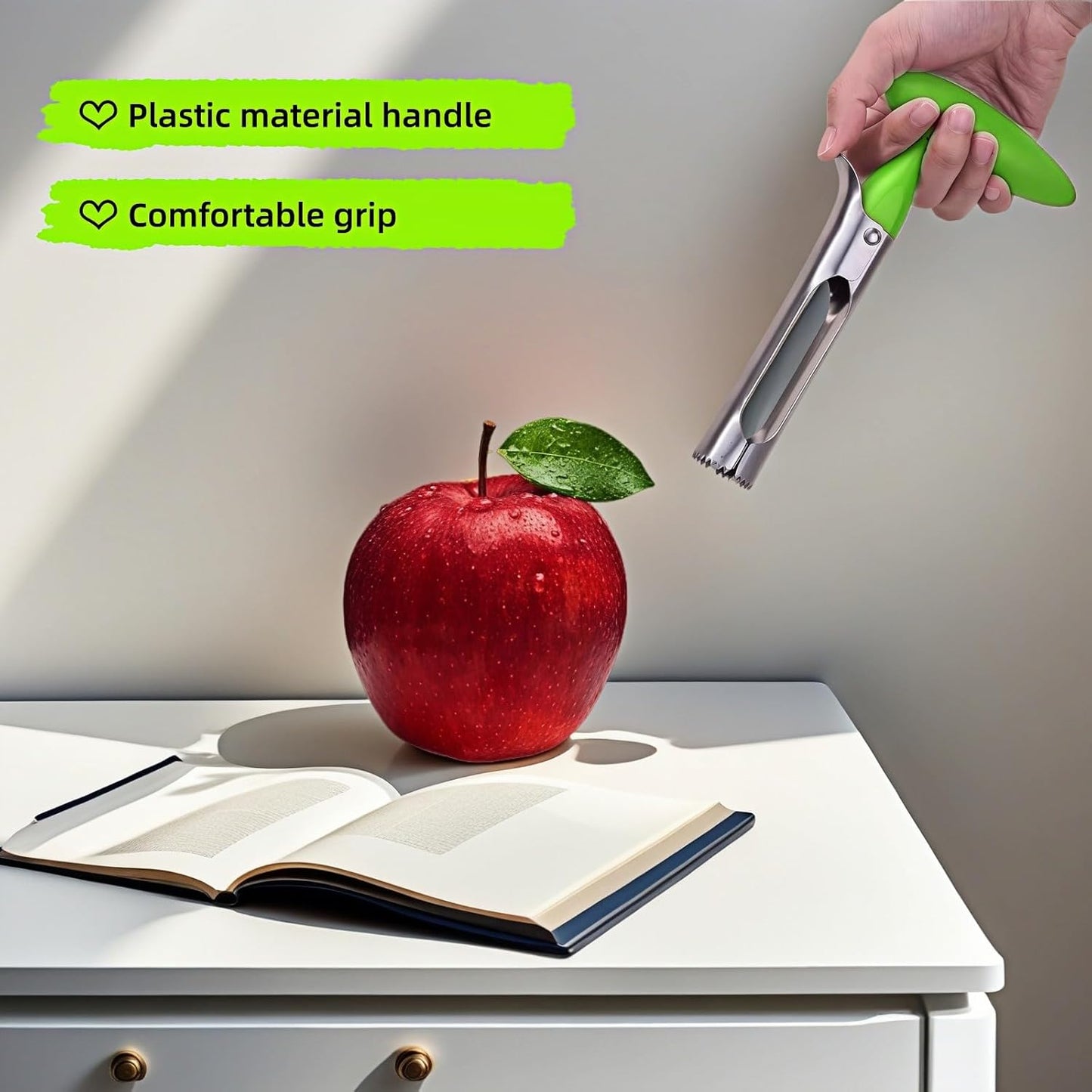 Premium Stainless Steel Apple Corer - Easy Use & Dishwasher Safe, Multi-Fruit Core Remover with Ergonomic Handle for Apples, Pears, Tomatoes & Cupcakes | Durable Kitchen Tool (Green)