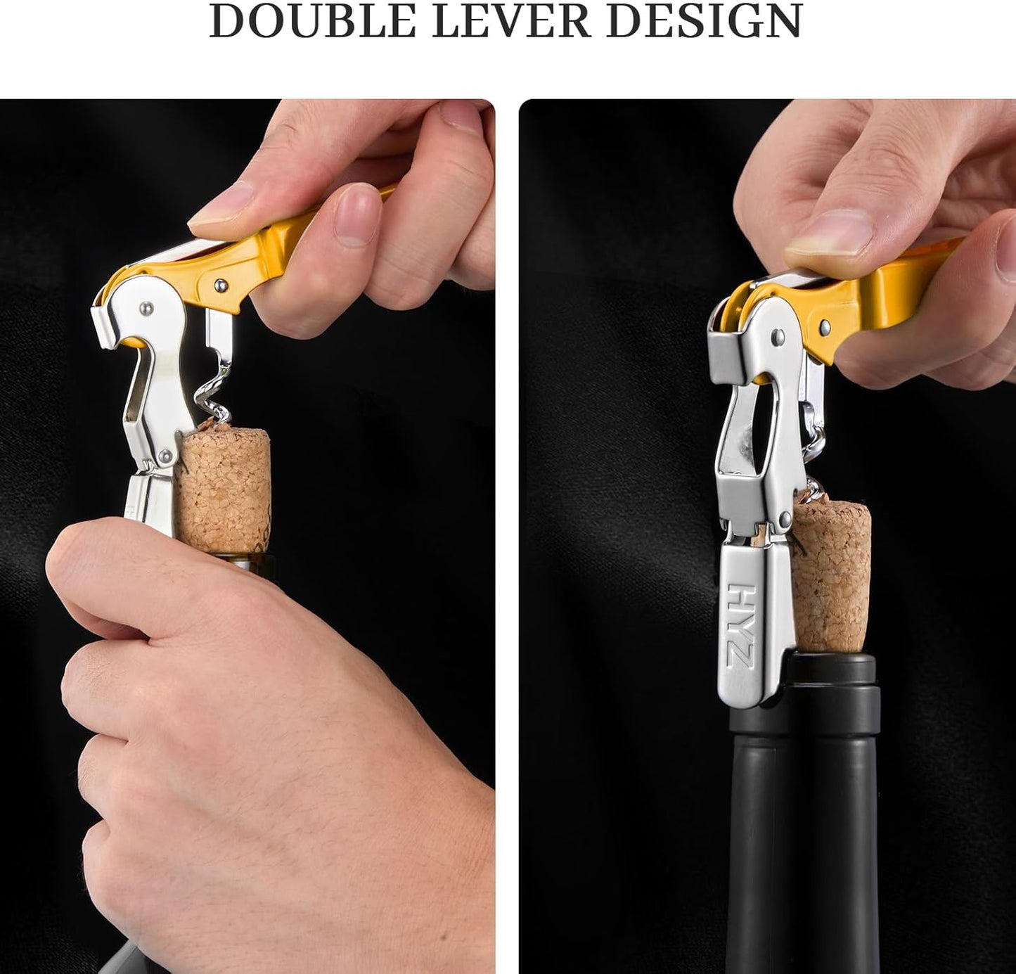 HYZ 2-Pack Wine Opener Waiter Corkscrew, Professional Wine Key for Servers, Bartender, with Foil Cutter, Manual Wine Bottle Opener Double Hinged (Black)