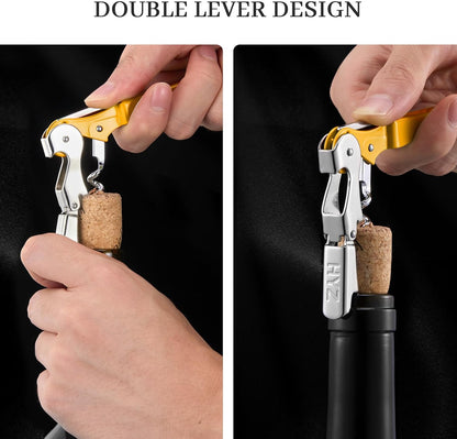 HYZ 2-Pack Wine Opener Waiter Corkscrew, Professional Wine Key for Servers, Bartender, with Foil Cutter, Manual Wine Bottle Opener Double Hinged (Black)