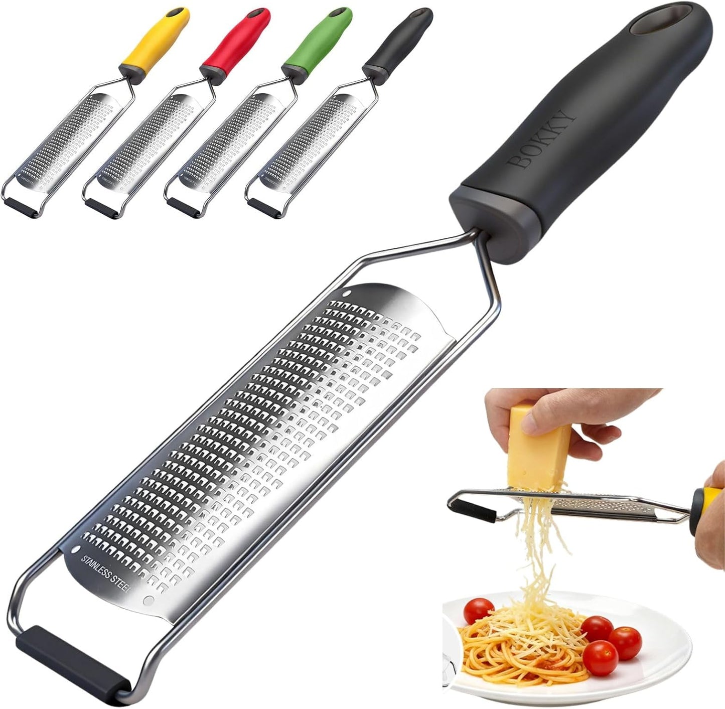 Cheese Grater Handheld & Lemon Zester with Handle, Stainless Steel Citrus Zester for Parmesan Garlic Ginger (Red)