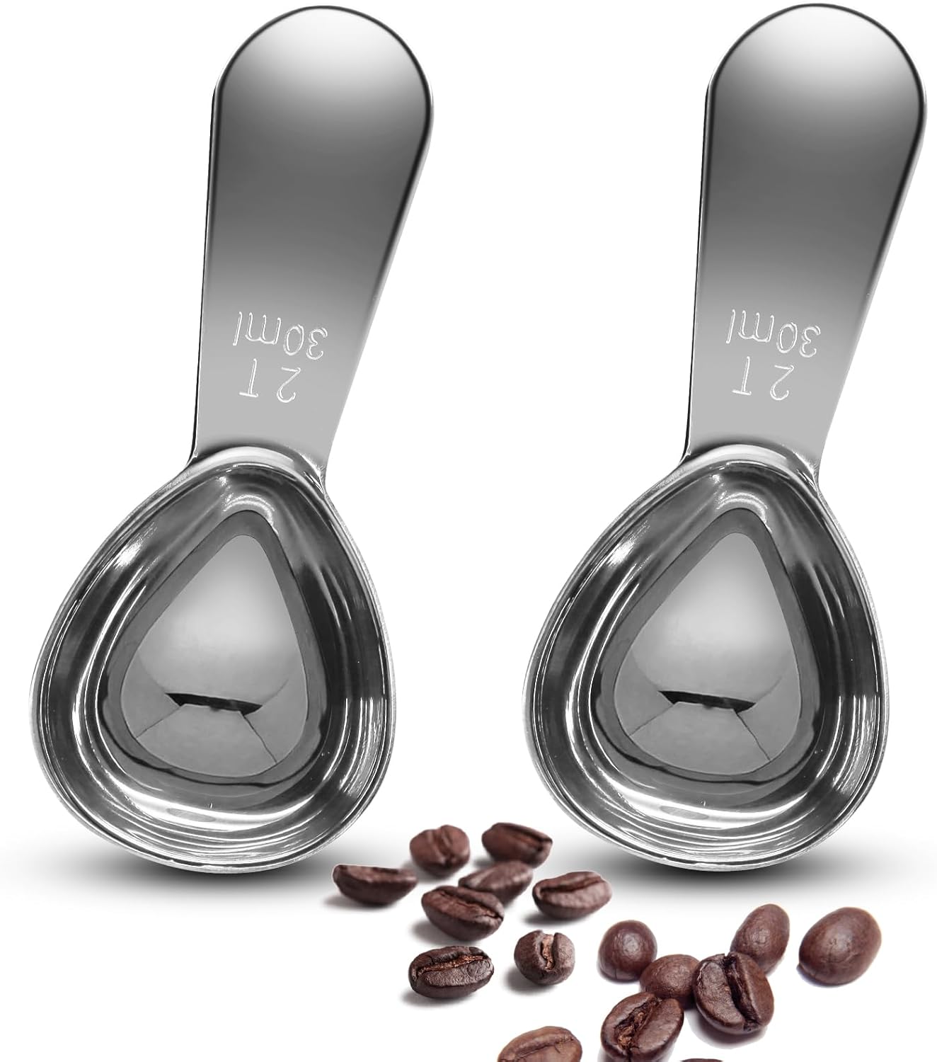 Coffee Scoops 2Tbs (30ml/ 1/8 Cup / 1 oz), Black 304 Stainless Steel Coffee 2 Tablespoon Scoop Short Handle Measuring Spoon, Set of 2