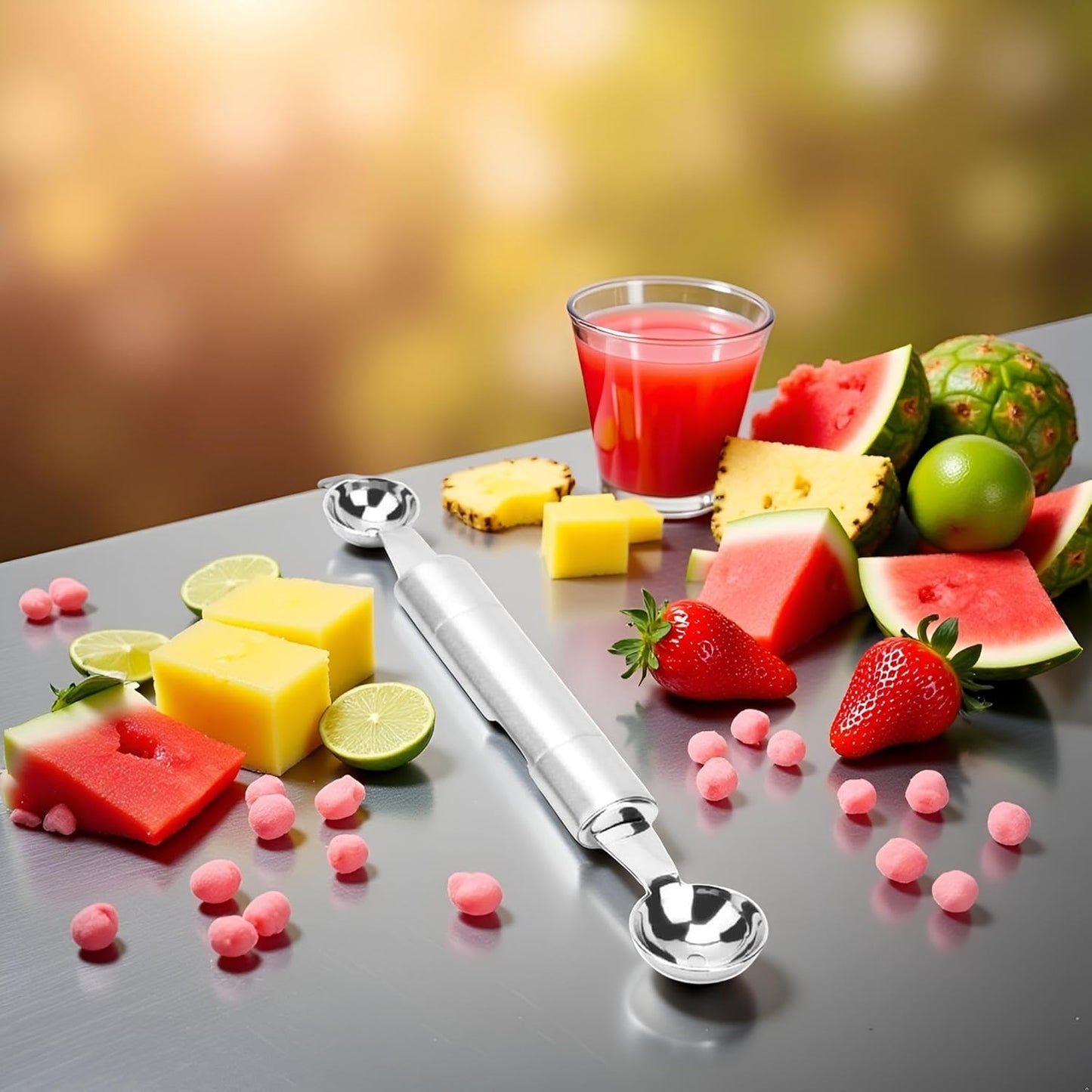 Silver Double Ended Headed Fruit Icecream Ball Spoon Melon Baller Fruit and Vegetable Tools Parisienne Scoop Smooth Round Melon Balls Melon Scoop for Watermelon/Ice 30mm Kitchen Utensils and Gadgets