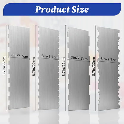 2 Pcs Stainless Steel Cake Scraper, 8.6-inch Double Sided Patterned Edge Stripe Edge Smoother Scraper, Cake Decorating Comb Metal Cake Scraper for Butter Mousse Cream Decoration