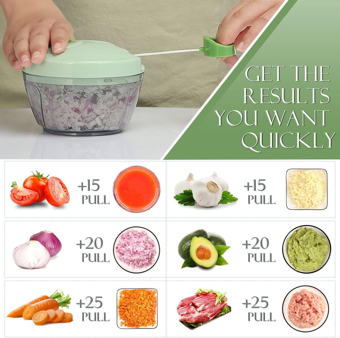 Ourokhome Manual Food Processor Vegetable Chopper, Portable Hand Pull String Garlic Mincer Onion Cutter for Veggies, Ginger, Fruits, Nuts, Herbs, etc., 500ml, Deep Blue