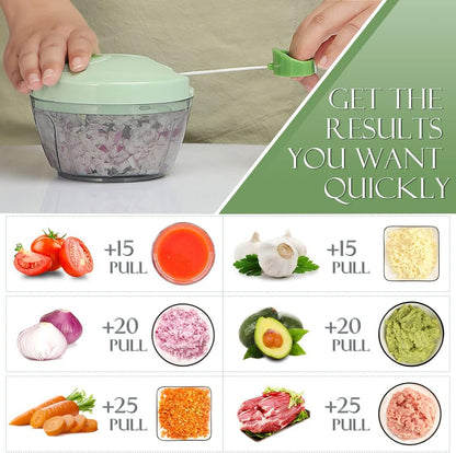 Ourokhome Manual Food Processor Vegetable Chopper, Portable Hand Pull String Garlic Mincer Onion Cutter for Veggies, Ginger, Fruits, Nuts, Herbs, etc., 500ml, Deep Blue