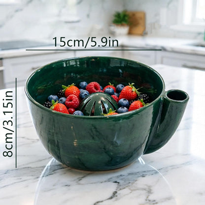 Self Spinning Ceramic Berry Washing Bowl, Berry Bowls with Holes Ceramic, 360° Rotating Fruit Strainer, Integrated Rapiddrain Base, for Fruits, Vegetables, Berries (1Pcs)