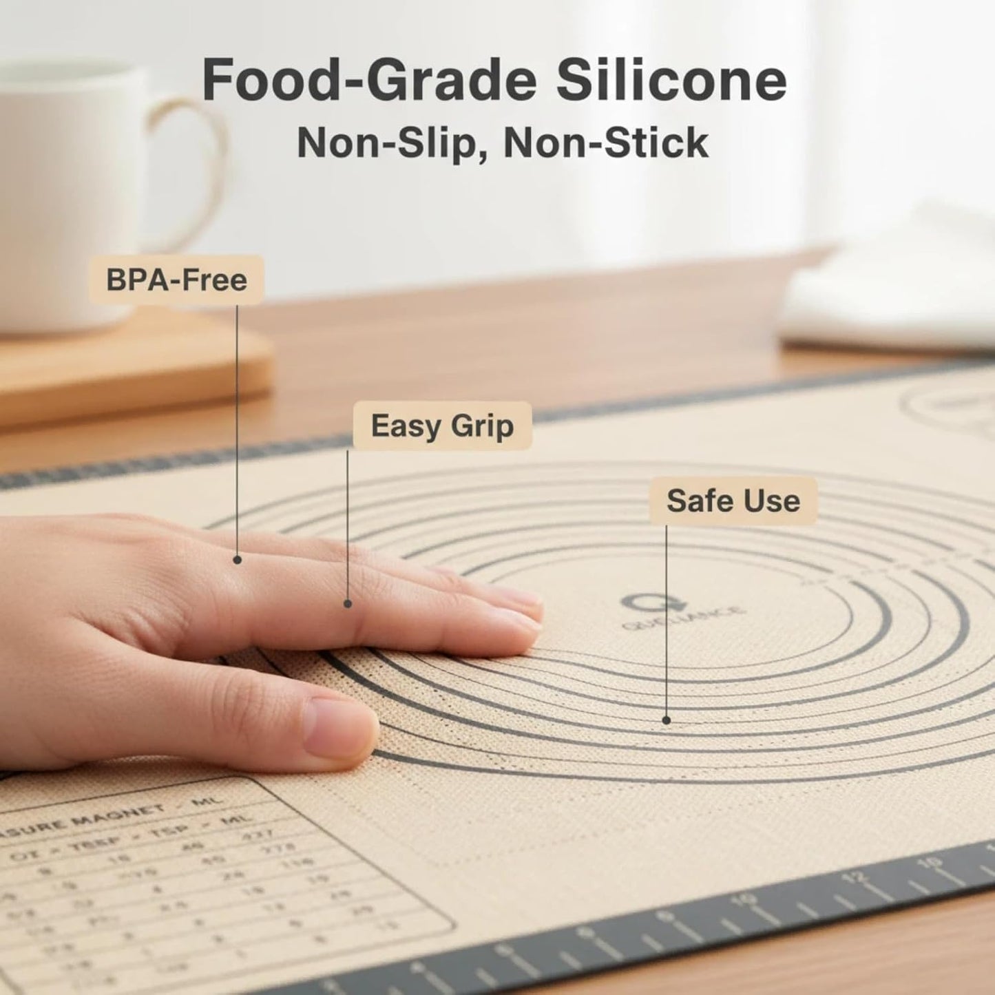Silicone Baking Pastry Dough Mat - 28x20Inch Extra Large Cookie Bread Rolling Mats Sheet, Nonstick Kitchen Counter Kneading Board, Thick Reusable Pie Cookies Pizza Fondant Making Matt with Measurement