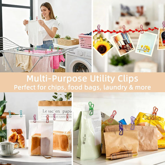 Chip Clips, 10 Pack Colorful Metal Chip Bag Clips with Rubber Caps PVC-Coated Strong Spring Steel Clip for Food Package, Chips Bag, Snack, Clothes pins, Paper, 5 Random Colors 2.2 Inch