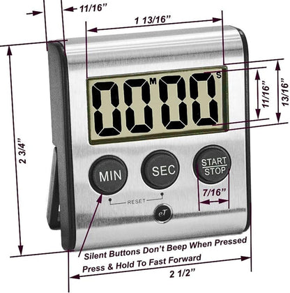 Elegant Digital Kitchen Timer, Stainless Steel Model eT-23, Super Strong Magnetic Back, Loud Alarm, Large Display, Auto Memory, Auto Shut-Off by eTradewinds
