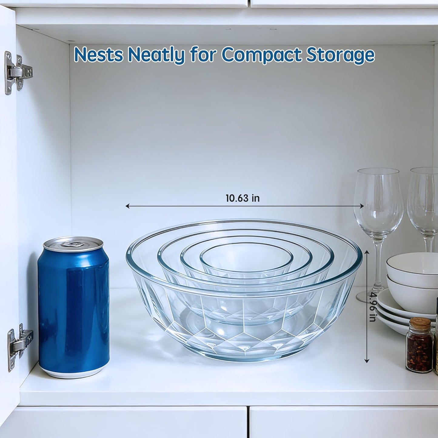ENVTEK Thick Glass Mixing Bowls with Airtight Lids Set, 5-Piece Nesting Bowls for Baking & Meal Prep, BPA Free, Dishwasher Safe, 0.5/0.8/1.6/2.7/4.4 Quart - Gray