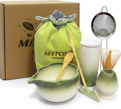 10 Sets Matcha with Whisk, Matcha Bowl with Whisk Holder and Spoon Rest All In One Bag, Sakura pink and Green, Perfect for Enthusiasts, Gift-giving