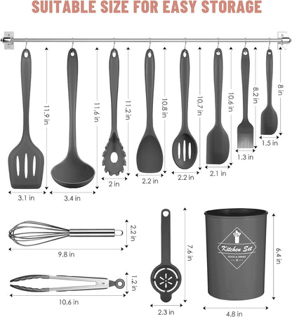 Kitchen Utensils Set-12 Pieces Silicone Cooking Utensils Set (Dishwasher Safe) 392°F Heat Resistant Spatula Set,Kitchen Utensil Set for Nonstick Cookware,Best Kitchen Tools with Holder