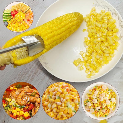 Stainless Steel Corn Stripper Tool – Long Handle Manual Kernel Peeler for Kitchen Use, Push-Down Design with Finger Protection, Dishwasher Safe