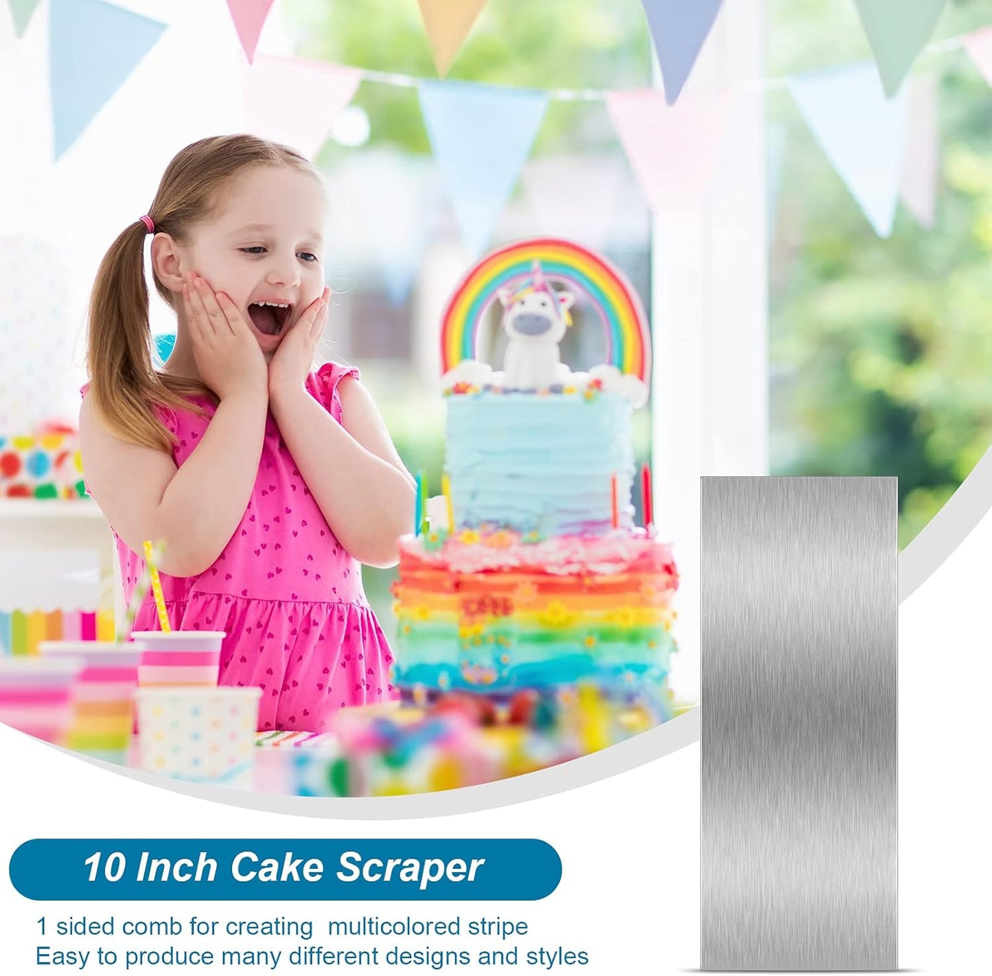 Patelai 10 Inch Stainless Steel Metal Cake Scraper Large Double Sided Patterned Stripe Edge Smoother Scraper Cake Decorating Comb Pastry Cutter for Home Kitchen Mousse Butter Cream Decor(1 Piece)