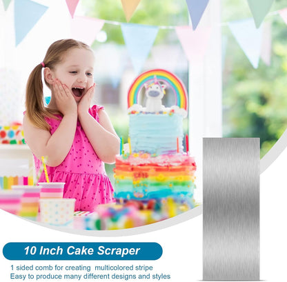 Patelai 10 Inch Stainless Steel Metal Cake Scraper Large Double Sided Patterned Stripe Edge Smoother Scraper Cake Decorating Comb Pastry Cutter for Home Kitchen Mousse Butter Cream Decor(1 Piece)