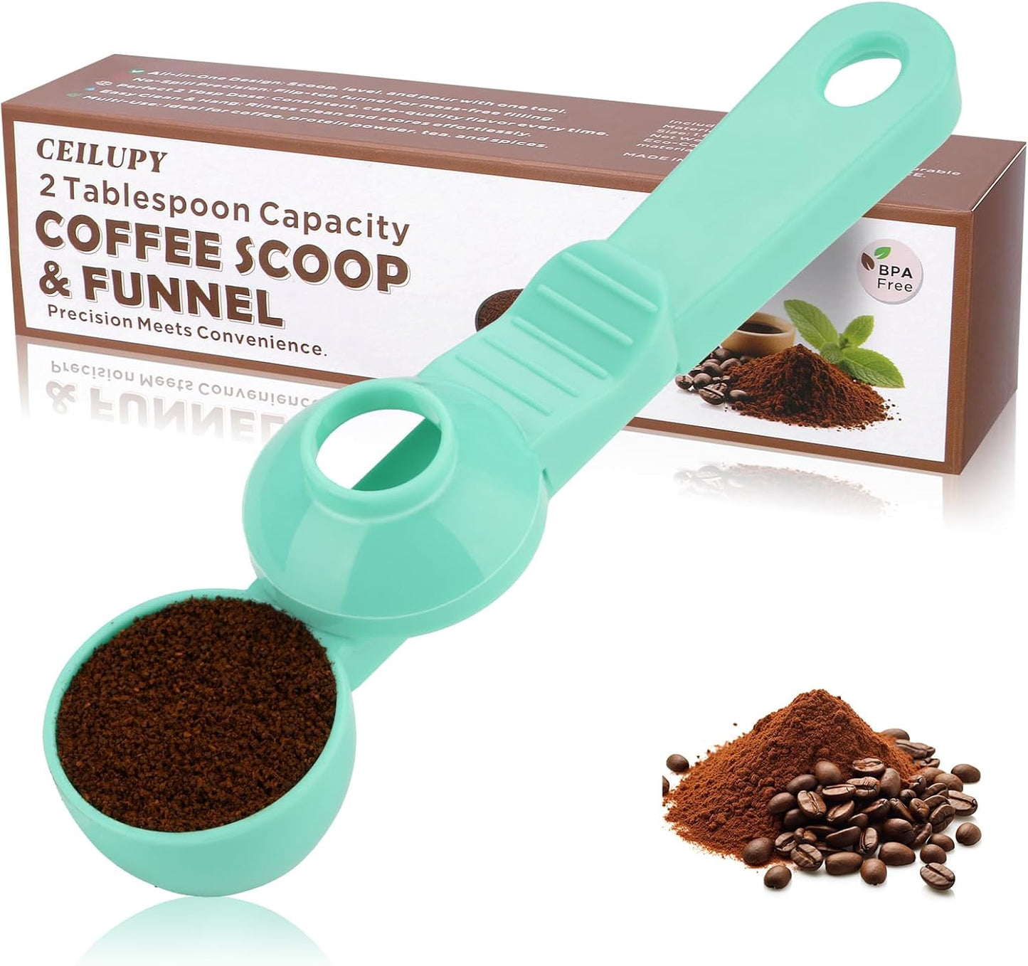 2-in-1 Coffee Scoop with Funnel, 2 Teaspoon Measuring Spoon for Reusable K Cups, Ground Coffee, Protein Powder & Tea, Mess-Free Plastic Design (Pink)