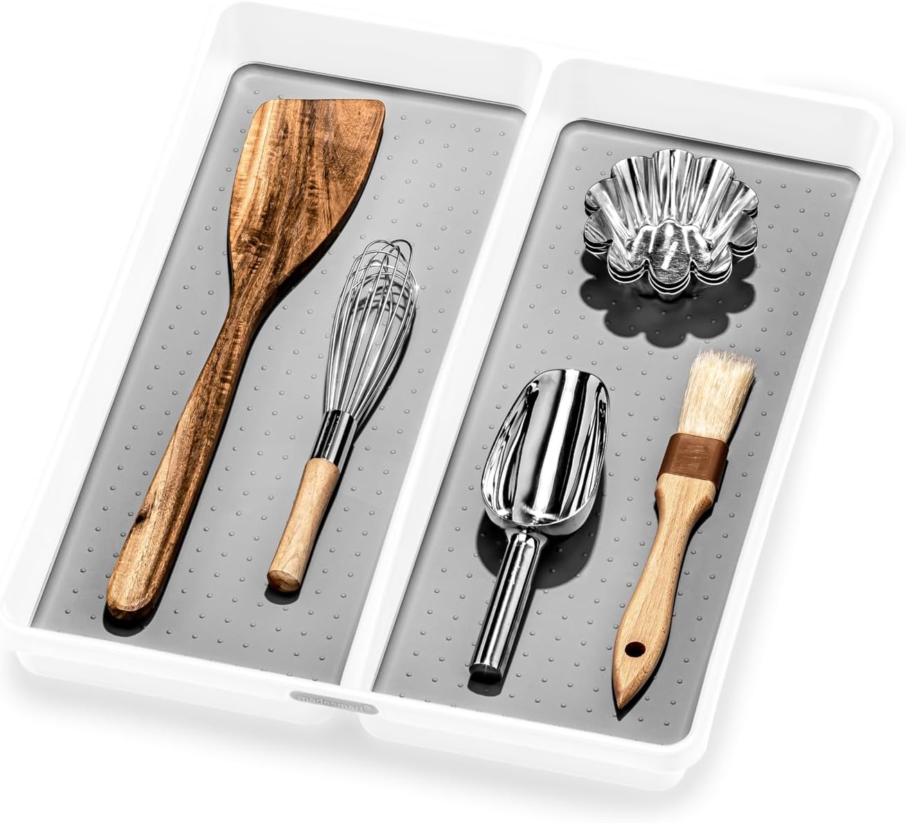 madesmart Premium Small Utensil Tray, Deep Storage for Ladles, Whisks & Serving Tools, Non Slip Lining, for Drawers & Home Organization, White