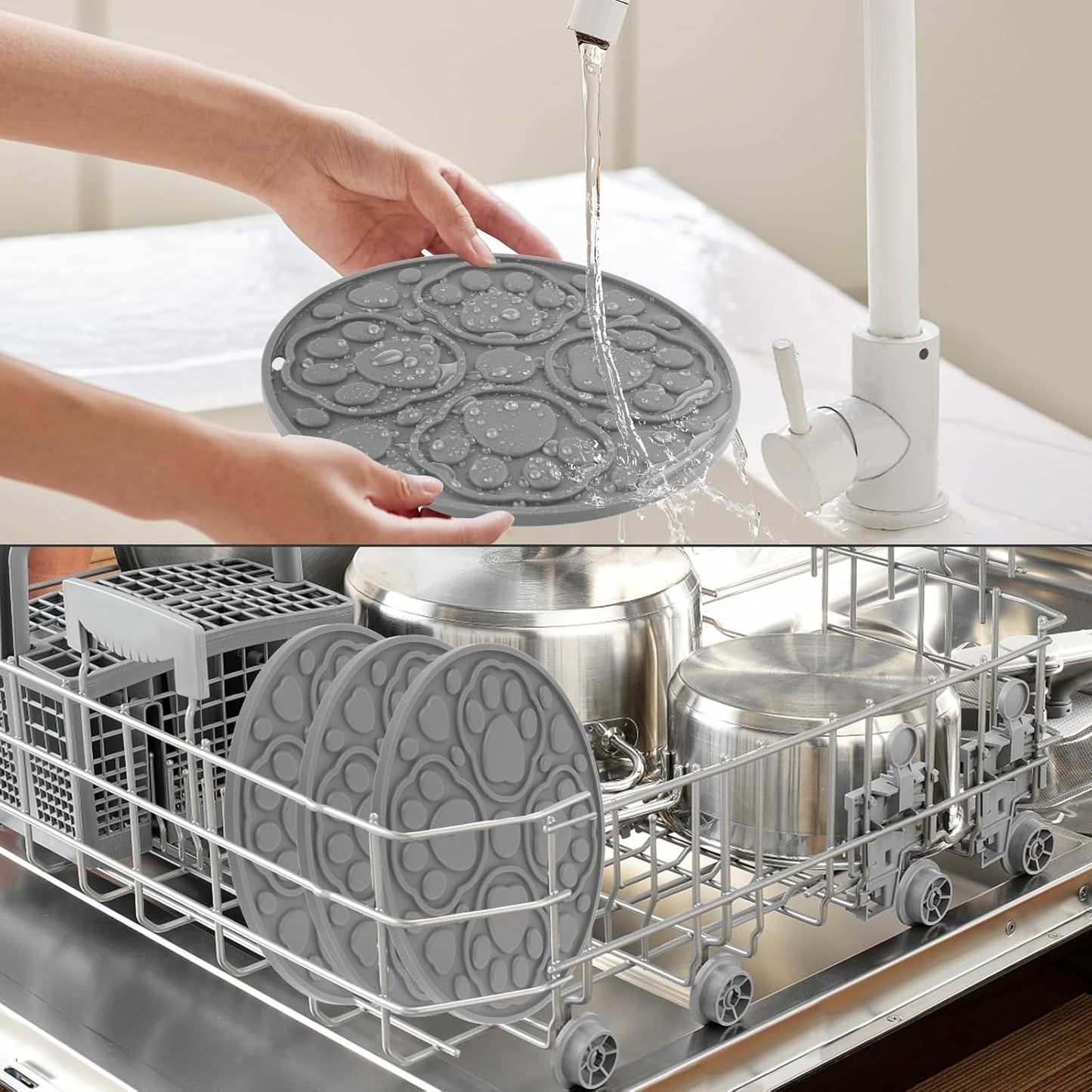 7 Inch Silicone Trivet Mats Set for Hot Dishes, 3 Pack Grey Non-Slip Heat Resistant Hot Pads Holders for Kitchen, Counter, Table - Anti Stain Plate Mats for Hot Pots and Pans