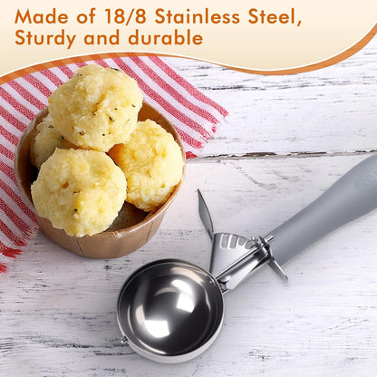 Fayomir 4 OZ Scoop, #8 Disher, Large Ice Cream Scoop with Trigger, Muffin Scoop, Large Cookie Scoops for Baking, Grey Handle, With Trigger for Portion Control