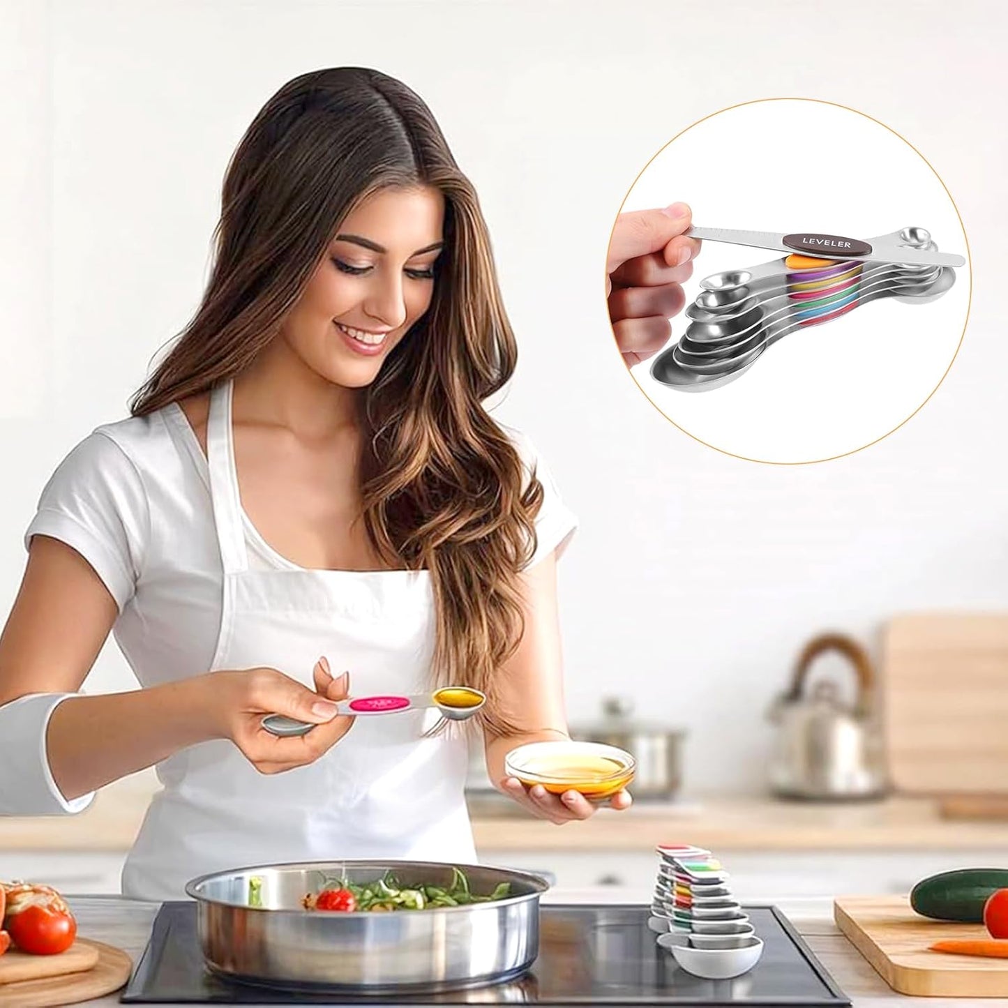 Magnetic Measuring Spoons Set with Leveler, Stainless Steel Metal Tablespoon Measure Spoon for Baking, Cups and Spoon Set Kitchen Gadgets Apartment Essentials Fits in Spice Jars
