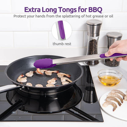 600ºF Heat Resistant Kitchen Tongs: U-Taste 9 inch Silicone Cooking Tong with Firm Sealed Non Stick Rubber Tips & Silicon Coated 18/8 Stainless Steel Handle & Smooth Locking for Serving Salad (Black)