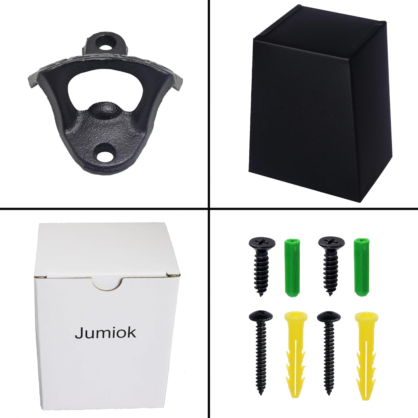 Satin Black Cast Iron Bottle Opener Wall Mounted with Bottle Cap Catcher Narrow