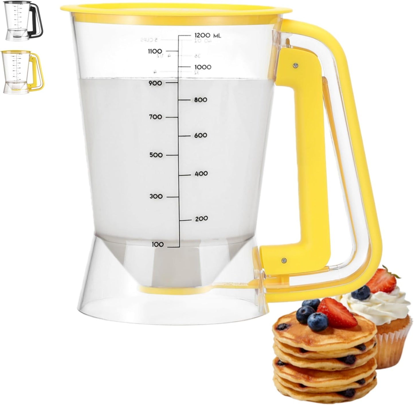 Pancake Batter Dispenser 5-Cup Batter Pourer for Maker Pancakes, Waffles, Crepes, Muffins, Cupcakes, Easy Squeeze Grip Handle with Proof Nozzle, Precise Baking Tools (Black)