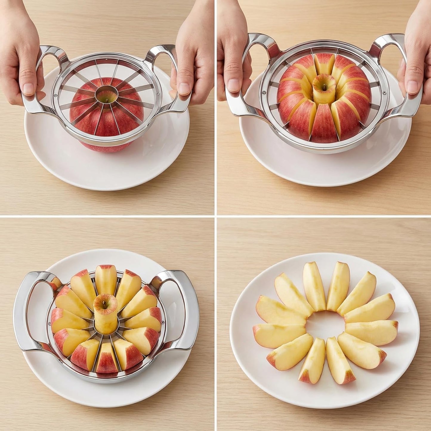 Apple Slicer and Corer, Heavy-Duty Stainless Steel Apple Cutter with 5" Large Opening, Professional 12-Blade Slicer, Dishwasher Safe
