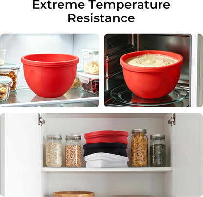 Ceruaxb Silicone Bowl Liners for KitchenAid 5 Qt Tilt-Head Stand Mixer, 3 Pack with Lids, Non-Stick Mixing Bowl Inserts, Food-Grade, Easy Clean, Ideal for Dough Proofing & Food Prep