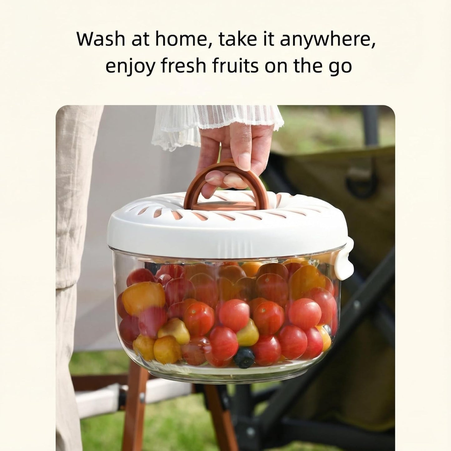 Fruit Washing Bowl with Strainer, 2-in-1 Berry Container for Fridge, Produce Storage Container with Drain Basket, Colander for Rice, Vegetables & Pasta, BPA Free