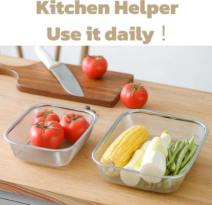 Fine Mesh Strainer for Kitchen, Stainless Steel Colander Bowl for Pasta, Rice, Fruit, Metal Net Baskets with Resting Base - Strain, Drain, Rinse (Diameter 9.84 inch)