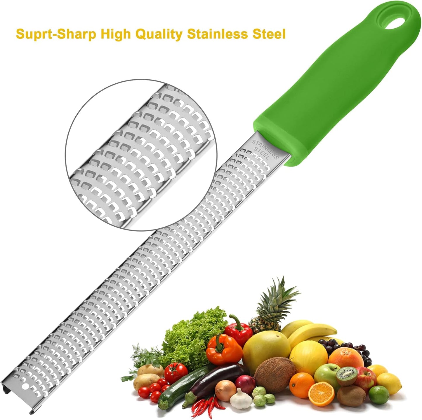 Lemon Zester, Stainless Steel Kitchen Cheese Grater, Plastic Cover Ergonomic Soft Black Handle