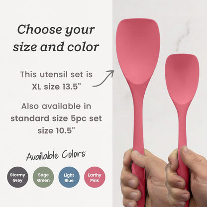 Starpack Like a Boss XL Silicone Cooking Utensils Set (6-Piece, 13.5") - LFGB Certified, 600°F Heat Resistant, BPA-Free - Heavy-Duty Steel Core, Dishwasher Safe - for Nonstick Cookware, Sage Green