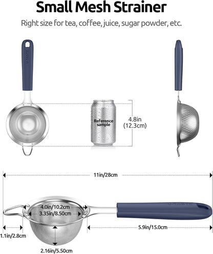 U-Taste Medium Fine Mesh Strainer: 18/8 Stainless Steel 4.73in 30 Mesh Kitchen Food Sieve with Sturdy Riveted Silicone Handle, Heavy Duty Deep Handheld Metal Colander for Rice, Quinoa, Flour (Black)