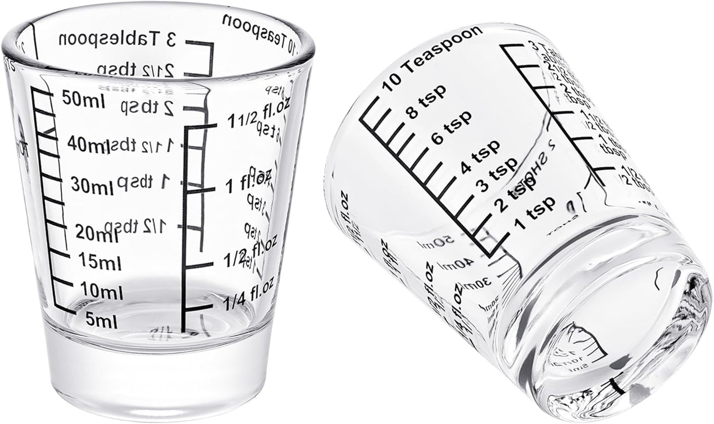 Ackers Mini Measure Heavy Glass, 32-Incremental Measurements Multi-Purpose Liquid and Dry Measuring Shot Glass, Red(Pack of 2)