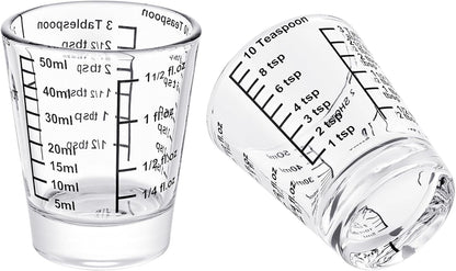 Ackers Mini Measure Heavy Glass, 32-Incremental Measurements Multi-Purpose Liquid and Dry Measuring Shot Glass, Red(Pack of 2)