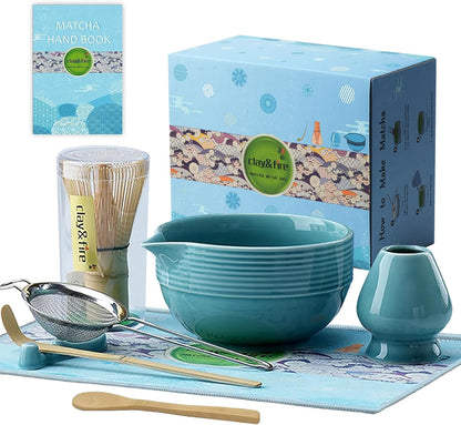 Clay&Fire Matcha Whisk Set, 9 pcs Ceramic Matcha Set, Gifts for Women,Matcha Bowl with Spout and Whisk, Matcha Kit for Matcha Lovers, Gift Mother's Day, Birthday, Anniversary