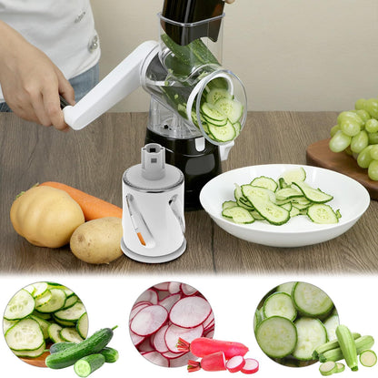 QWORK Cheese Grater Hand Crank, Rotary Vegetable Shredder, 3 in 1 Kitchen Speed Spin Veggie Slicer & Nut Grinder, Black