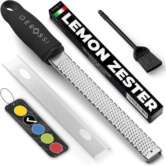 Stainless Steel Cheese and Citrus Zester Grater w/Extra Sharp Blade - Perfect for Lemons, Parmesan, Garlic, Chocolate - Spice Up any Kitchen Dish in Seconds with Your Premium Hand Held Shredder