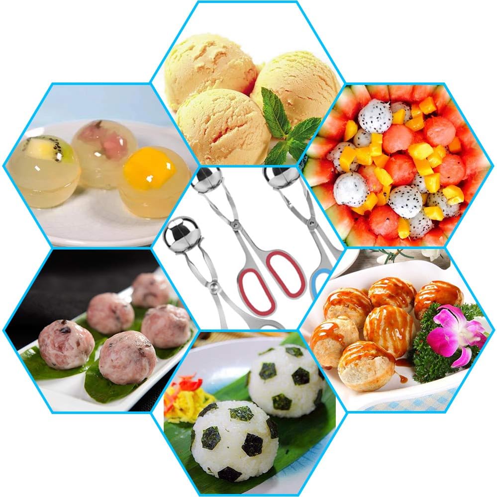 3 Pcs Stainless Steel Meat Ballers, AIFUDA Nonstick Meatball Scoop Ball Maker Ice Tongs for Cake Pop, Ice Cream Scoop, Fruit, Cookie Dough, Melon