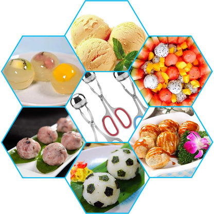 3 Pcs Stainless Steel Meat Ballers, AIFUDA Nonstick Meatball Scoop Ball Maker Ice Tongs for Cake Pop, Ice Cream Scoop, Fruit, Cookie Dough, Melon