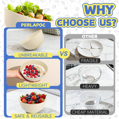 Wheat Straw Bowls Set with Lids, Unbreakable 40 OZ Cereal Bowls Set of 4, Salad Container for Lunch, Microwave & Dishwasher Safe Bowl Set for Kitchen, Picnic, RV, Camping, Multi