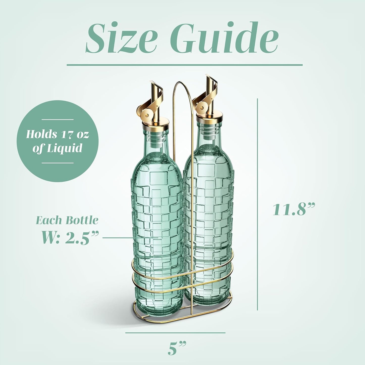 COOK WITH COLOR Glass Olive Oil Bottle Dispenser - 2 Pack- 17oz Oil and Vinegar Cruet - Olive Oil Carafe Decanter for Kitchen, Elegant Waves, Clear