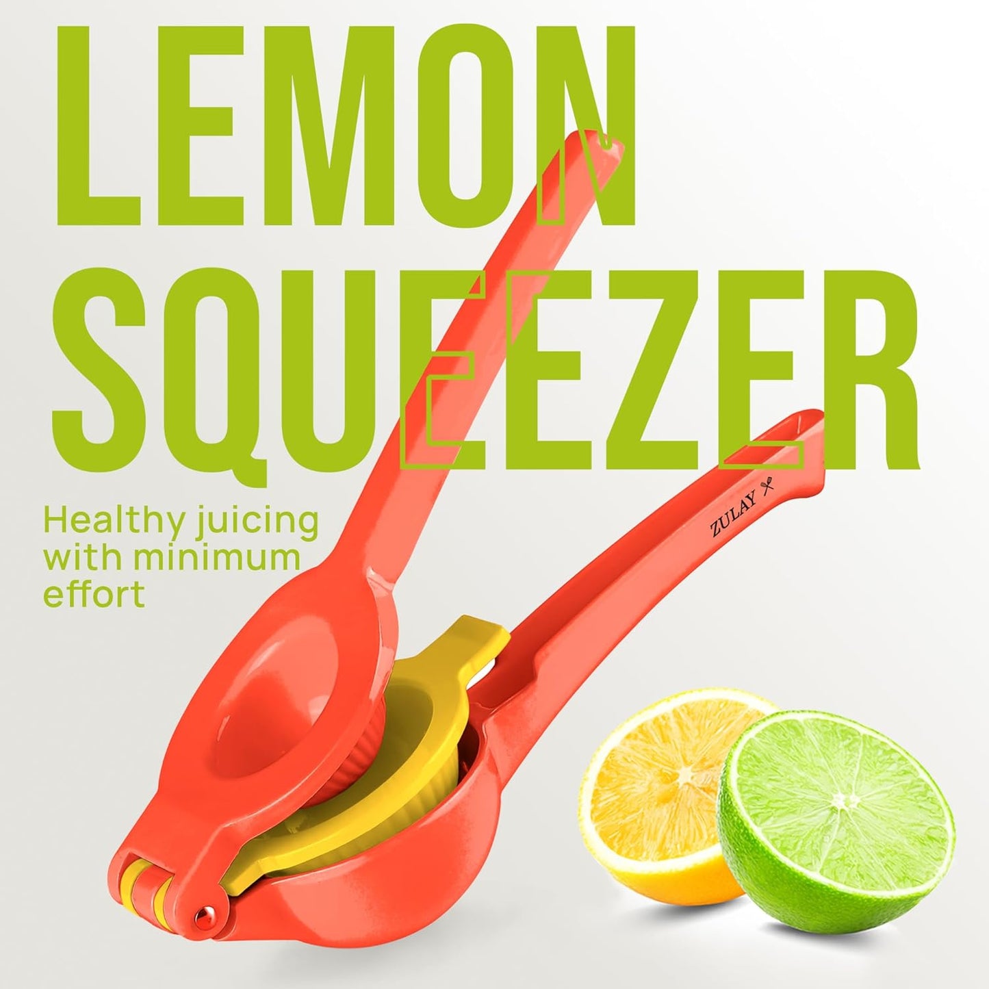 Zulay Kitchen Metal 2-in-1 Lemon Squeezer - Sturdy Max Extraction Hand Juicer Lemon Squeezer Gets Every Last Drop - Easy to Clean Manual Citrus Juicer - Easy-Use Lemon Juicer Squeezer - Yellow/Green